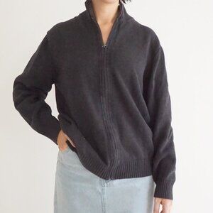 Vintage Lands End Gray Cotton Quarter Zip Ribbed Collar Knit Sweater Classic M